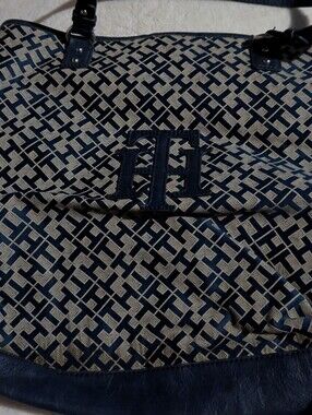 Tommy Hilfiger Navy and Cream Monogram Travel Tote
